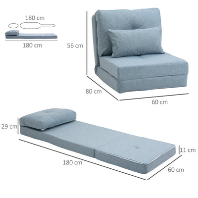 Chauffeuse canapé-lit convertible fauteuil 1 place avec 1 coussin avec dossier réglable, bleu