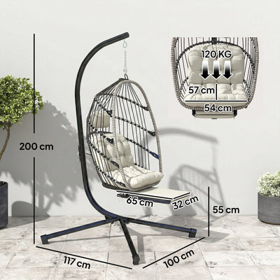 Fauteuil suspendu avec support, chaise suspendue pliante avec repose-pieds rétractable, gris clair