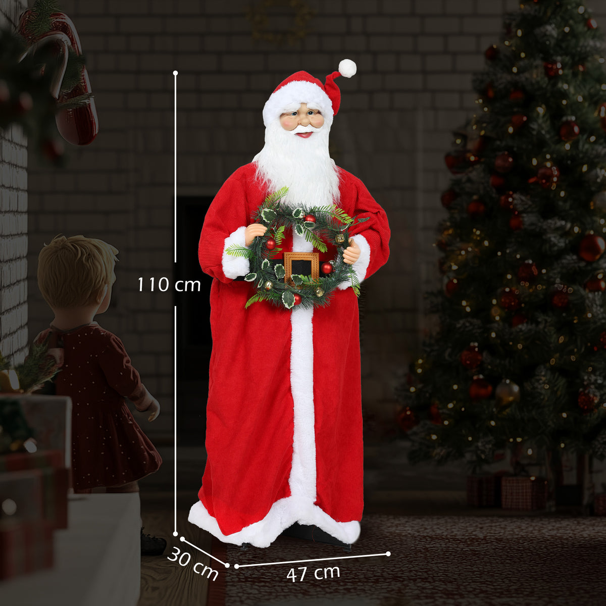 Figurine de Père Noël, debout de Père Noël, commande vocale, musique festive, bras pliables, 110 cm, rouge