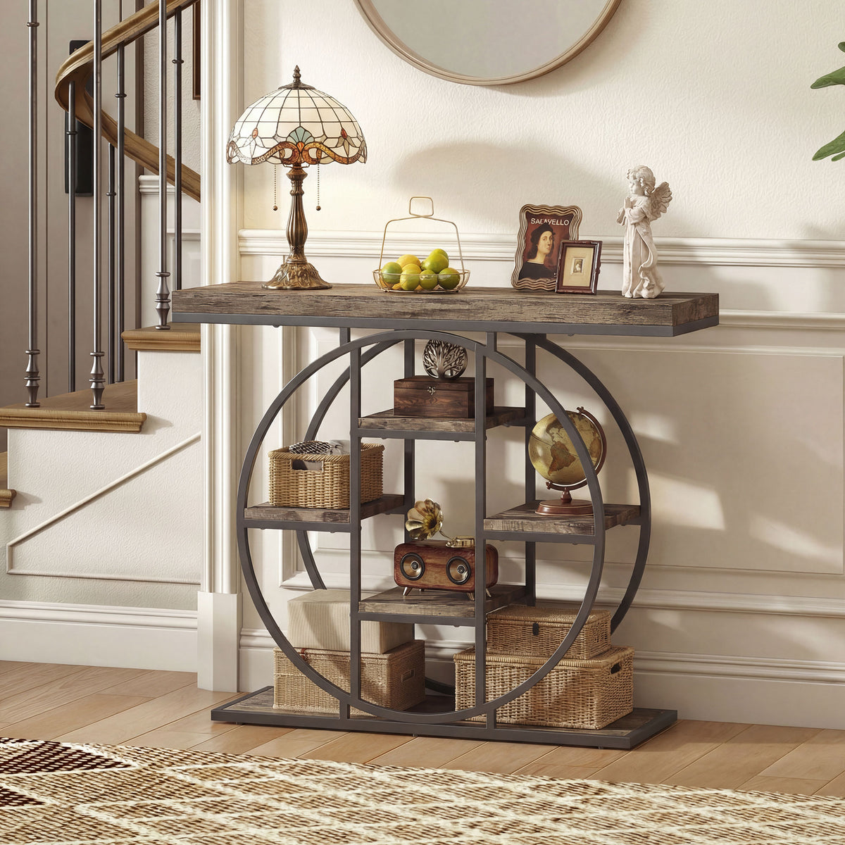 Table Console d'Entrée Meuble d'Entrée Industrielle 6 Étagères Rangement Plateau 4cm 100 x 30 x 81,5cm Marron Rustique