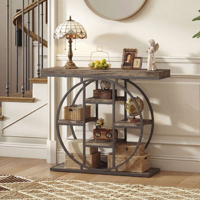 Table Console d'Entrée Meuble d'Entrée Industrielle 6 Étagères Rangement Plateau 4cm 100 x 30 x 81,5cm Marron Rustique