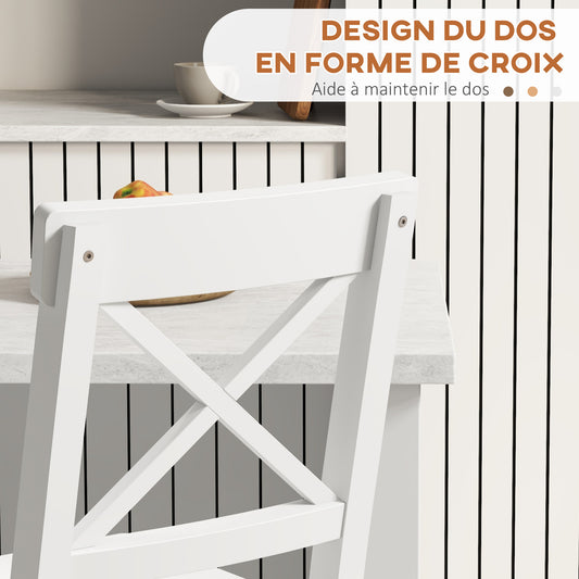 Lot de 2 chaises hautes, chaises de bar style campagne chic en bois hauteur 60 cm avec repose-pieds, blanc