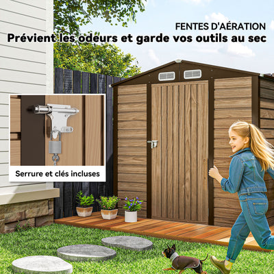 Abri de Jardin 2,27 m² gants inclus porte verrouillable ventilations acier galvanisé 190 x 131 x 188 cm chêne