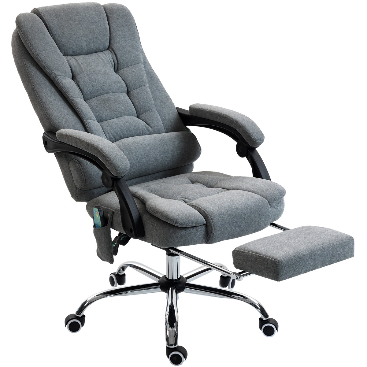 Fauteuil de bureau massant et chauffant, chaise de bureau, hauteur réglable, dossier inclinable, 65x70x111-119cm, gris