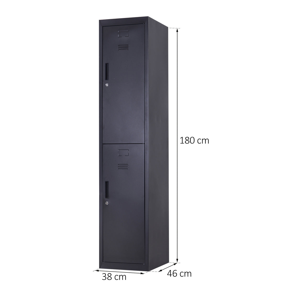 Armoire à casiers à 4 niveaux, casier vestiaire métallique avec 2 portes verrouillables à 2 clés, 38x46x180cm, noir
