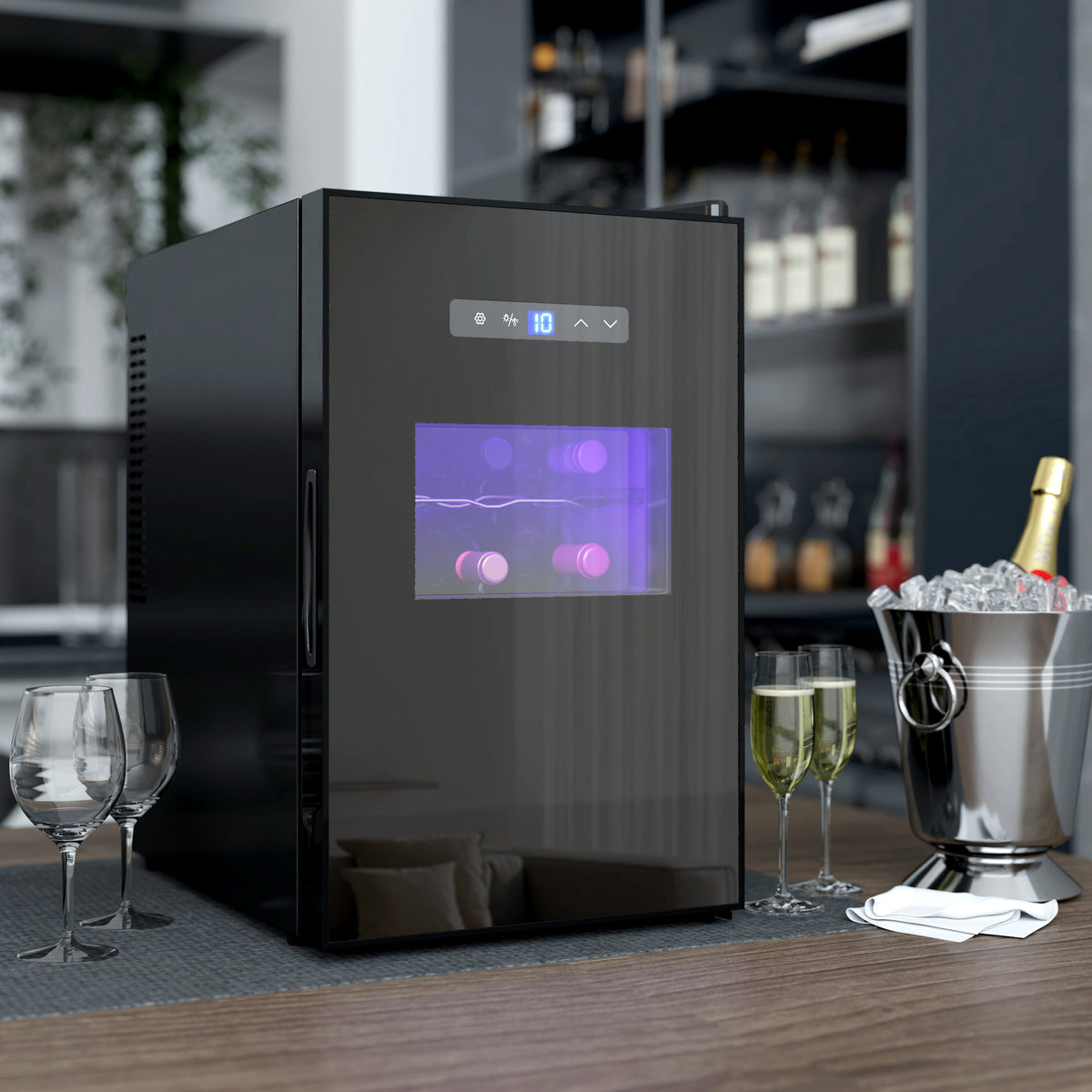 Cave à vin, 15 bouteilles, 39L, Réfrigérateur pour boissons, éclairage LED, température réglable 8-18℃
