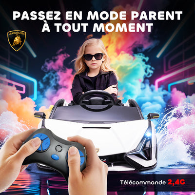 Voiture électrique Enfants de Sport Véhicule électrique Lamborghini Sian 12 V - V. Max. 5 Km/h avec Télécommande 2,4G Effets sonores + Lumineux Blanc