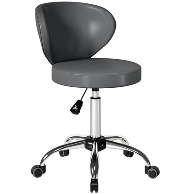 Tabouret à roulettes, tabouret de massage en PU avec hauteur réglable 73-88 cm et dossier, pivotant 360°, gris