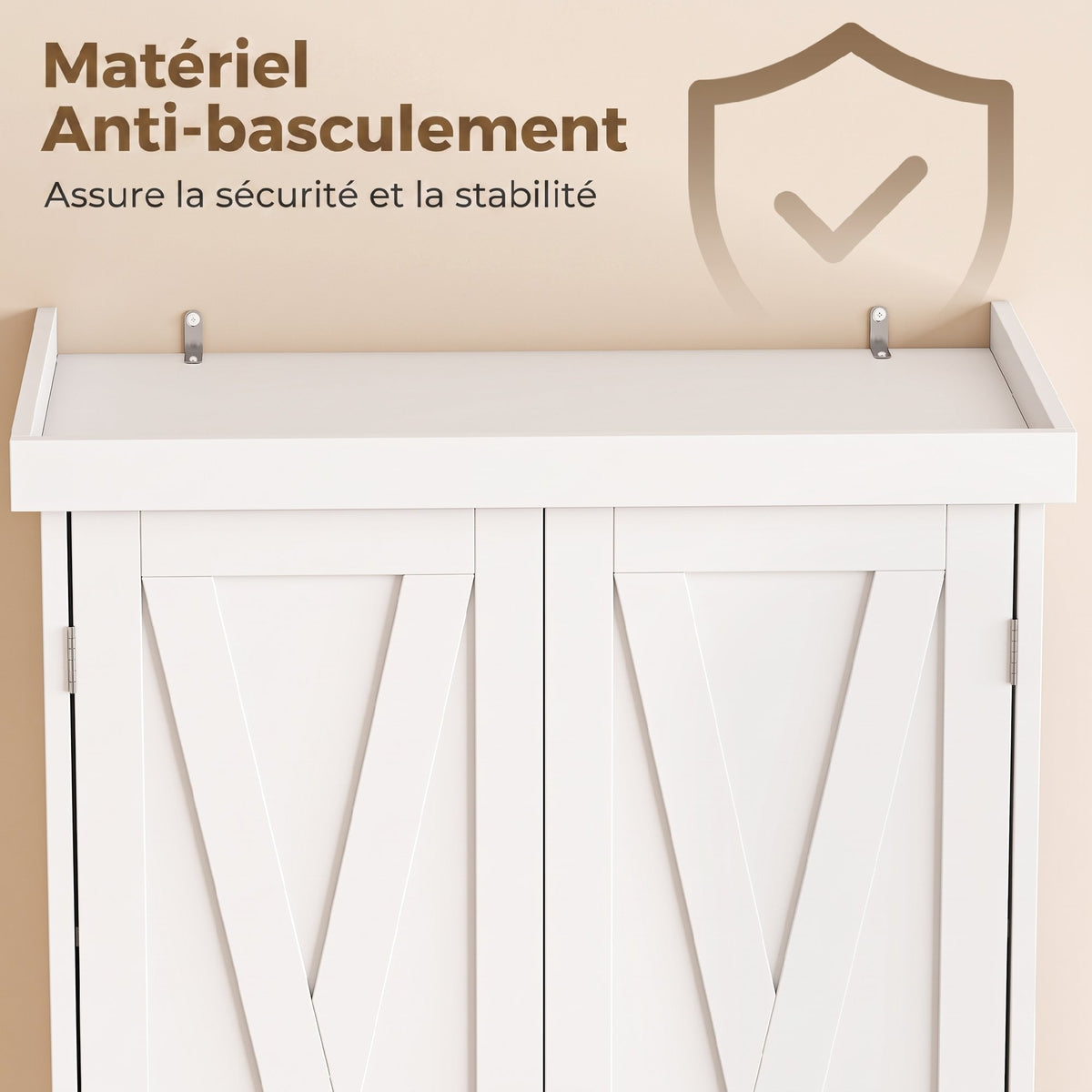 Buffet Haut Cuisine, Armoire de Cuisine avec 4 Portes, Tiroir et Étagères Réglables, Style Rustique, 62x38x173cm, Blanc