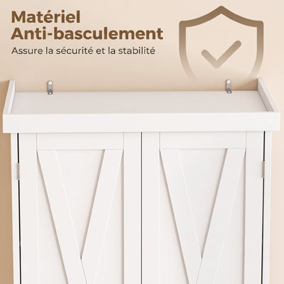 Buffet Haut Cuisine, Armoire de Cuisine avec 4 Portes, Tiroir et Étagères Réglables, Style Rustique, 62x38x173cm, Blanc