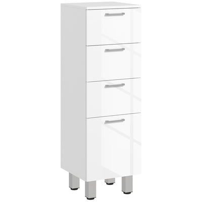 Meuble de salle de bain sur pied - 4 tiroirs et base surélevée, commode salle de bain salon chambre, 30x30x93cm, blanc