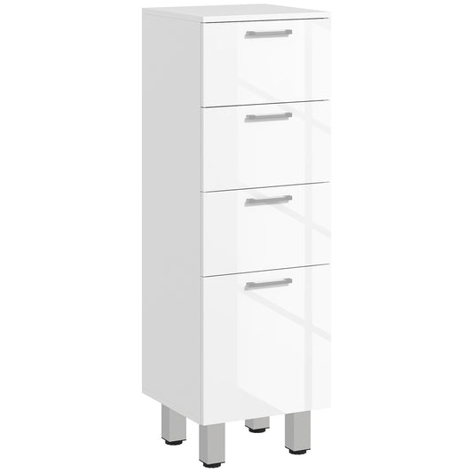 Meuble de salle de bain sur pied - 4 tiroirs et base surélevée, commode salle de bain salon chambre, 30x30x93cm, blanc