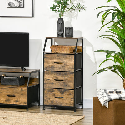Meuble de rangement style industriel commode 3 tiroirs en tissu amovibles et 2 étagères - 44 x 29 x 92 cm - bois et métal