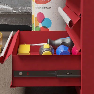 Boite à outils métallique coffret à outils caisse à outils 4 tiroirs + plateau tôle acier 51 x 22 x 39,5 cm rouge