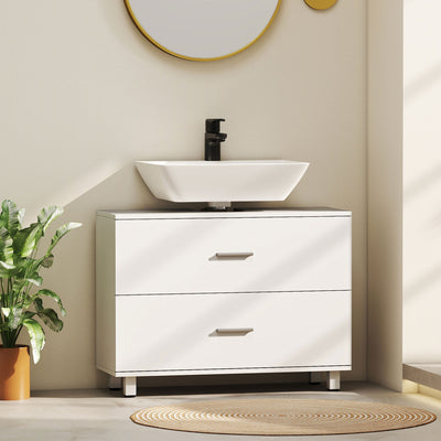 Meuble sous lavabo, meuble de salle de bain avec 2 tiroirs, style moderne, 80 x 30 x 60 cm, blanc