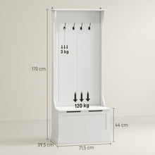 Meuble d'entrée 4 en 1, vestiaire d'entrée avec banc de rangement et 4 crochets doubles, 71,5 x 39,5 x 170 cm, blanc