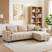 Canapé d'Angle Modulable 242 cm, Canapé 4 Places en L avec Méridienne Réversible, 2 Oreillers, Tissu Aspect Lin, Beige