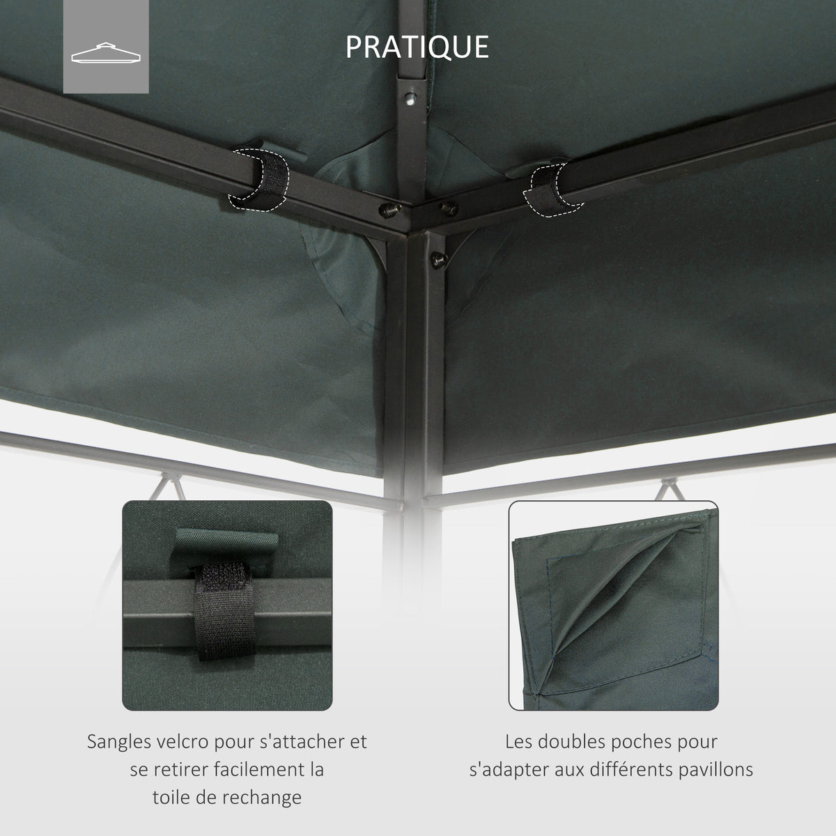 Toile de rechange pour pavillon tonnelle tente 3 x 4 m polyester haute densité 180 g/m² gris