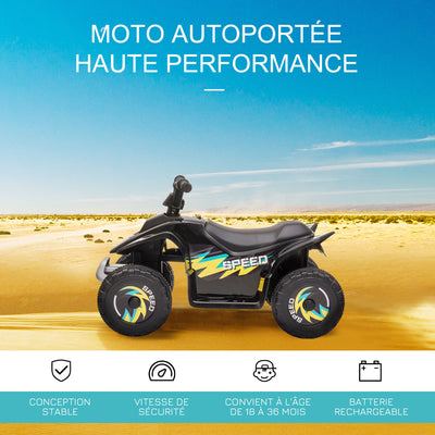 Quad électrique pour enfants 18-36 mois véhicule à batterie 6V avec marche avant et arrière 72 x 40 x 45,5 cm noir