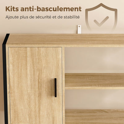 Buffet Haut Cuisine, Armoire de Cuisine, 3 Portes à Fermeture Douce, Tiroir, Plan de Travail, Niches Ouvertes, Naturel