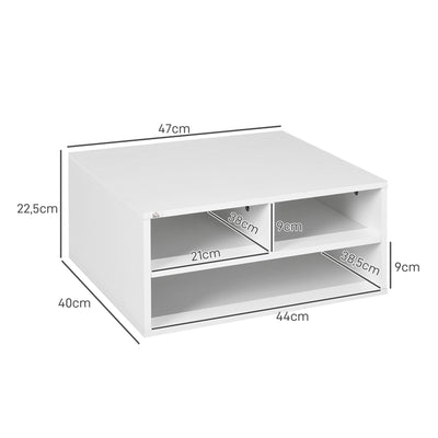 Organiseur bureau aspect blanc avec 3 compartiments fournitures support d'imprimante 47 x 40 x 22,5 cm
