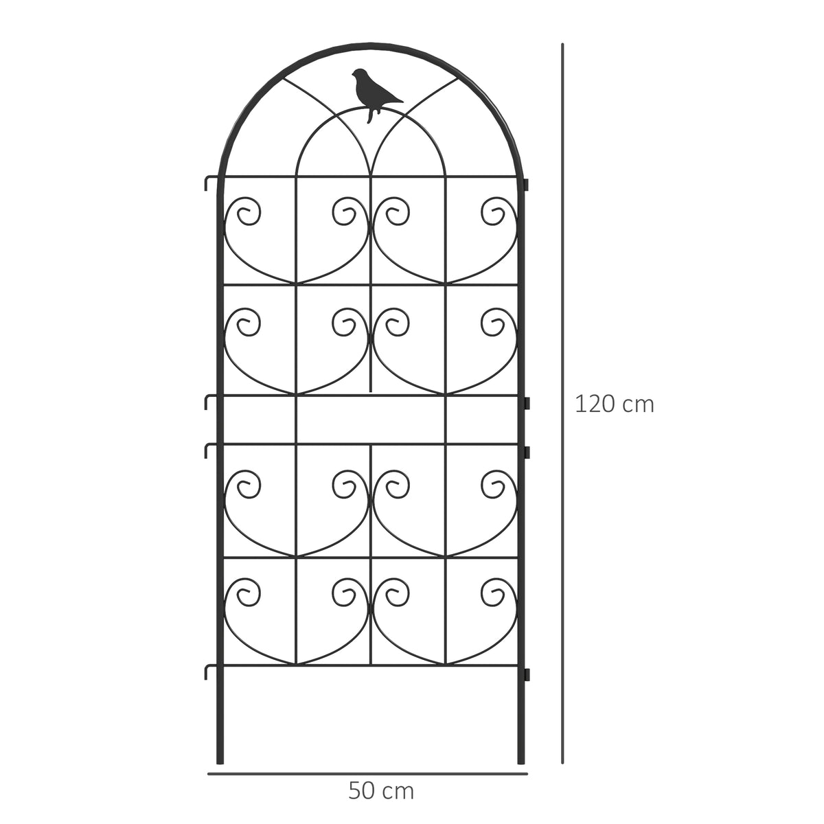 Support pour plantes grimpantes avec oiseaux lot de 2 treillis de jardin pour légume vigne fleur métal 50 x 120 cm noir