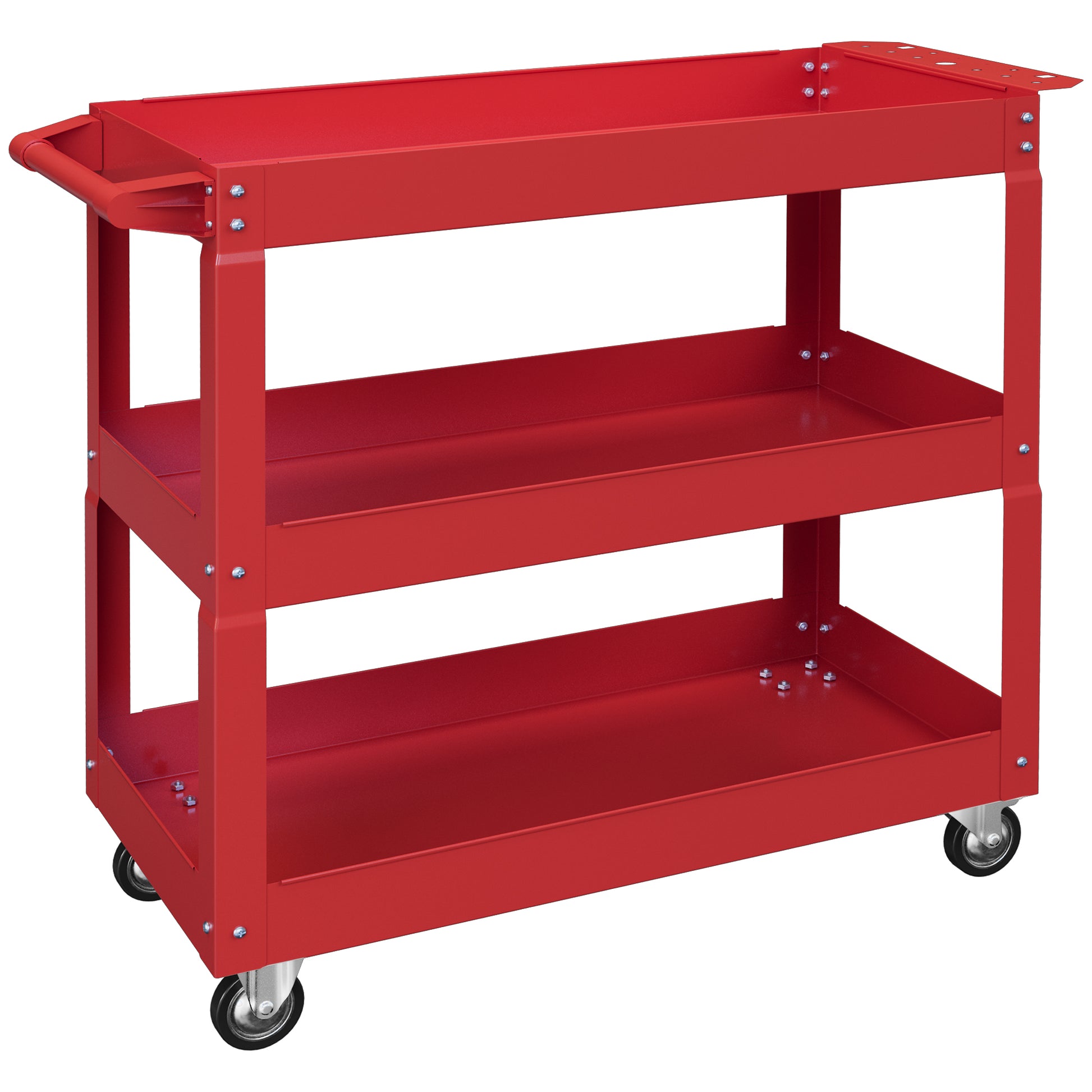 Chariot desserte d'atelier acier 3 plateaux sur roulettes avec poignée charge max. 150 kg 83 x 35,3 x 76 cm acier rouge