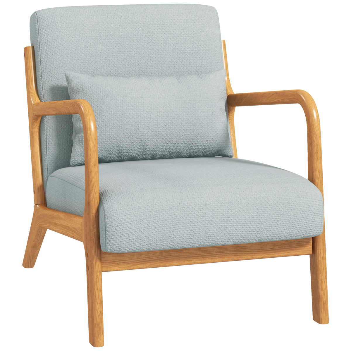 Fauteuil de salon avec cadre en bois massif fauteuil lounge - assise profonde - accoudoirs - lin synthétique gris clair
