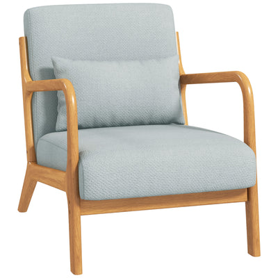 Fauteuil de salon avec cadre en bois massif fauteuil lounge - assise profonde - accoudoirs - lin synthétique gris clair