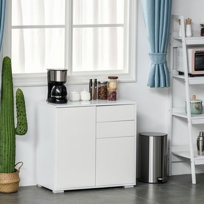 Meuble de rangement buffet commode armoire de rangement avec 2 tiroirs et 2 placards à portes, étagères réglables, pour salon, cuisine, chambre, 79 x 36 x 74 cm blanc