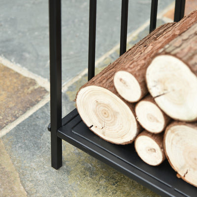 Range bûches Porte-bûches Etagère porte bois de cheminée charge max. 15 Kg dim. 44L x 33l x 46H cm métal époxy noir