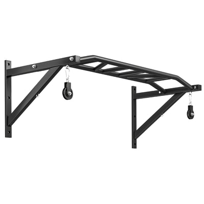 Barre de traction murale barre de fitness multi-prise système de poulie à câble charge 200kg, acier 126x60x45,5cm, noir