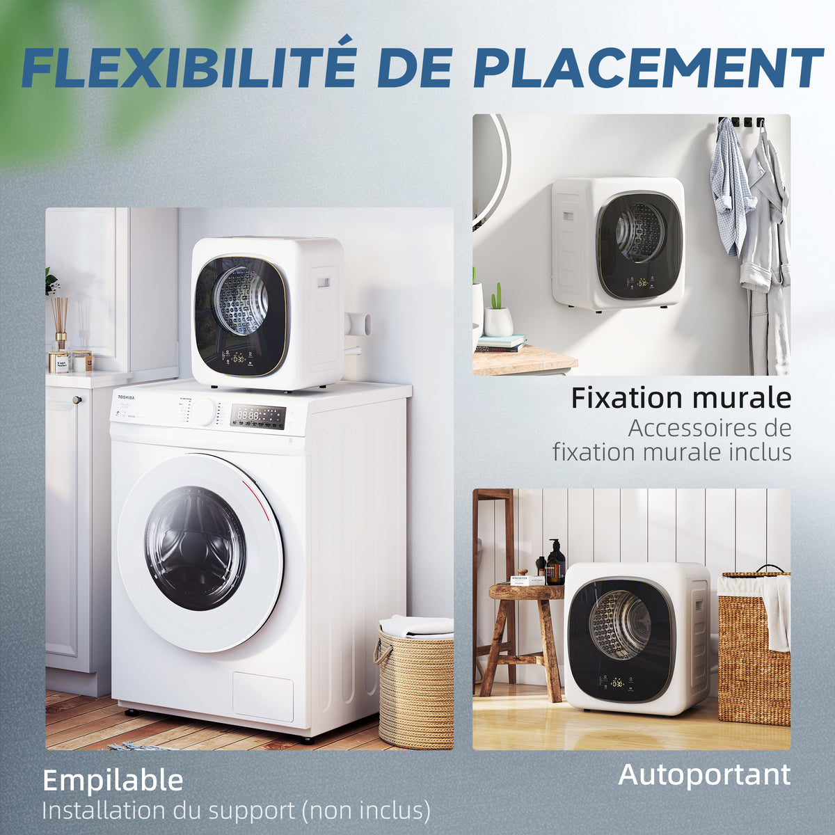 Sèche-linge à évacuation portable 4 Kg, sèche-linge 800 W compact, 5 modes de séchage, minuterie, blanc Aosom
