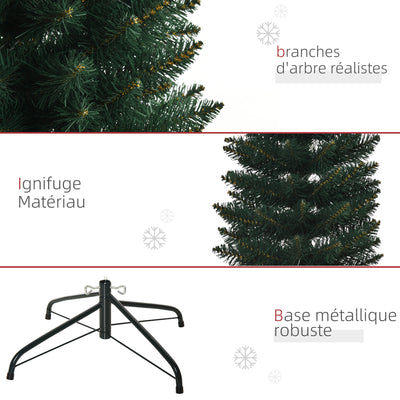 Sapin de Noël artificiel 180 cm, arbre de Noël slim avec 380 pointes de branche, support en métal pliable, vert