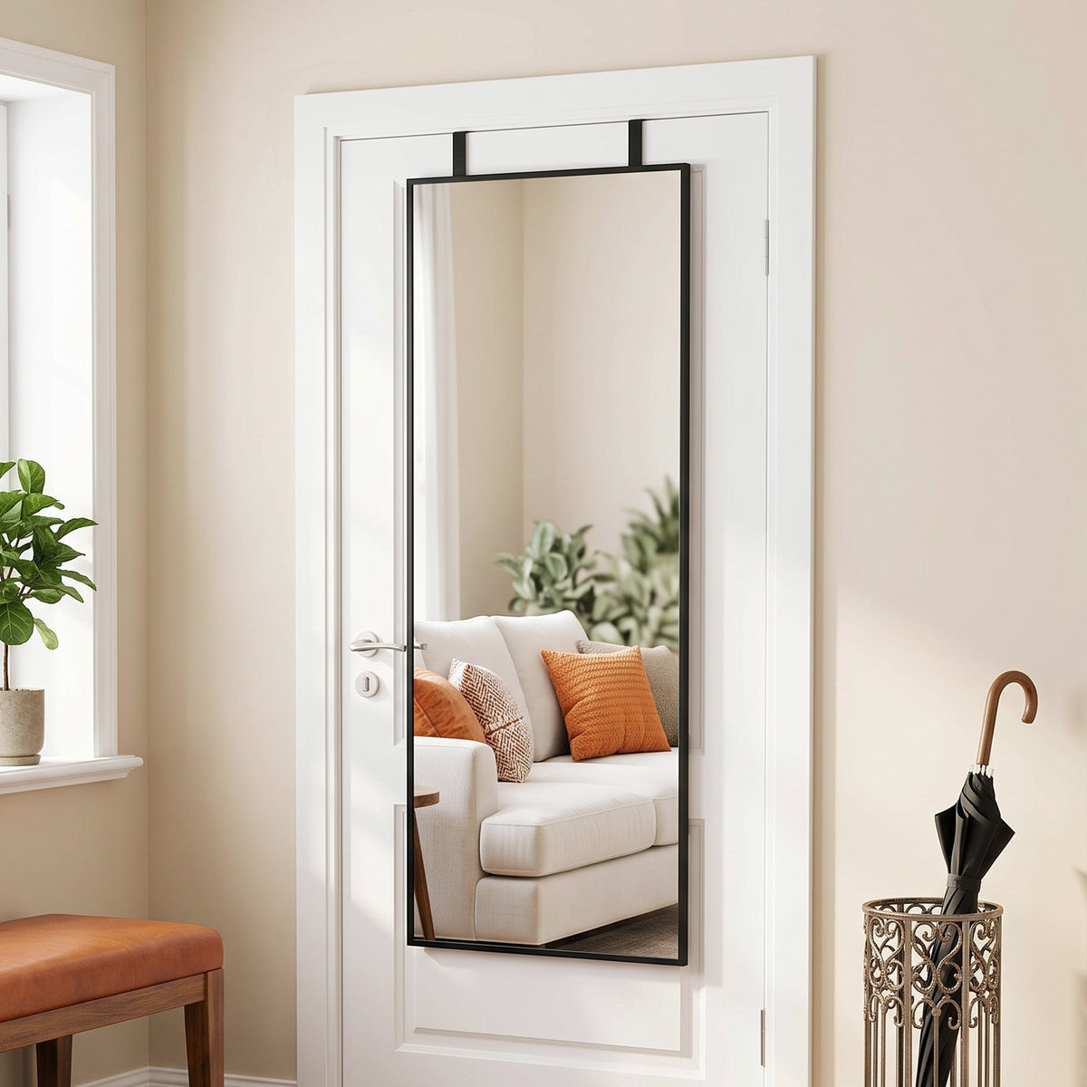 Miroir Mural Rectangulaire Sur Porte Grand Miroir Decoratif Pour Chambre En Verre Trempé 110 x 40 cm Noir