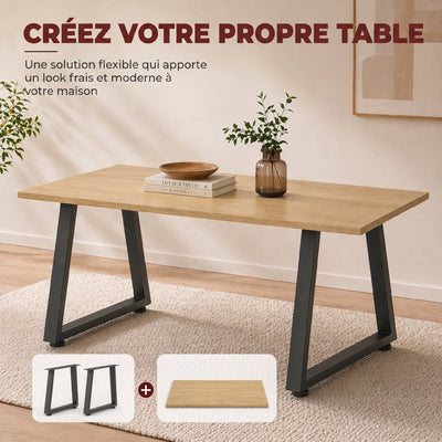 Pieds de table en acier, 60 x 43 cm, lot de 2 pieds de bureau trapezoïdes avec patins réglables et vis, noir