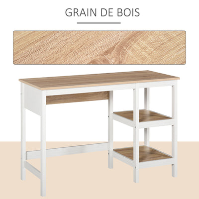 Bureau Informatique multimédia dim. 110L x 48l x 76H cm 2 étagères latérales MDF E1 chêne Clair Blanc