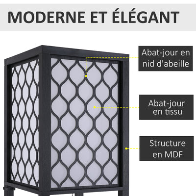 Lampadaire étagère Lampe étagère 26L x 26l x 160H cm 4 Niveaux MDF Noir Motif nid d'abeille