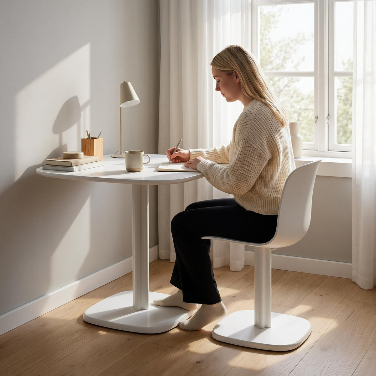 Table à manger pour 4 personne table de cuisine carrée style moderne avec plateau aspect bois, 70 x 70 cm, blanc