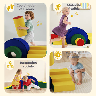 Parcours motricité enfants jouets d'escalade modulable 5 briques géantes en mousse 181 x 39 x 44 cm multicolore