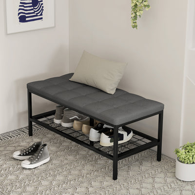 Banc à chaussures avec coussin rembourré et étagère de rangement, banc d'entrée pour couloir, chambre, 90x41x40cm, gris