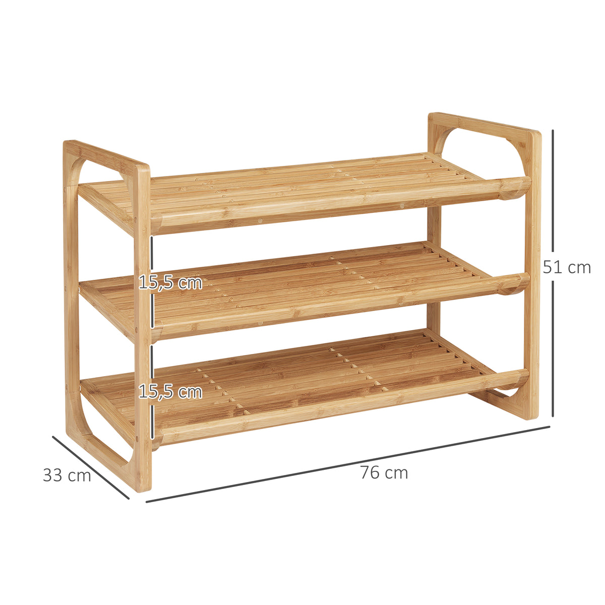 Étagère à chaussures à 3 niveaux porte-chaussures en bambou 9 paires de chaussures 76 x 33 x 51 cm naturel