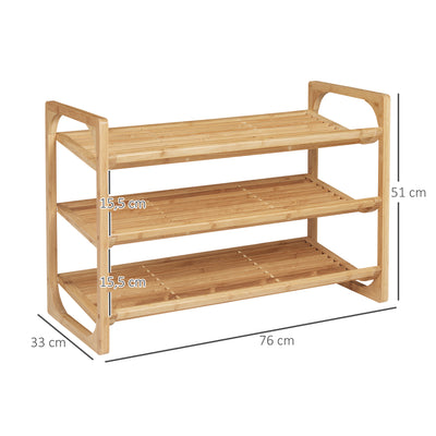 Étagère à chaussures à 3 niveaux porte-chaussures en bambou 9 paires de chaussures 76 x 33 x 51 cm naturel