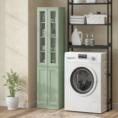 Meuble de Salle de Bain 6 niveaux, Meuble de Rangement avec 4 Portes à Fermeture Douce et Étagères Réglables, Vert