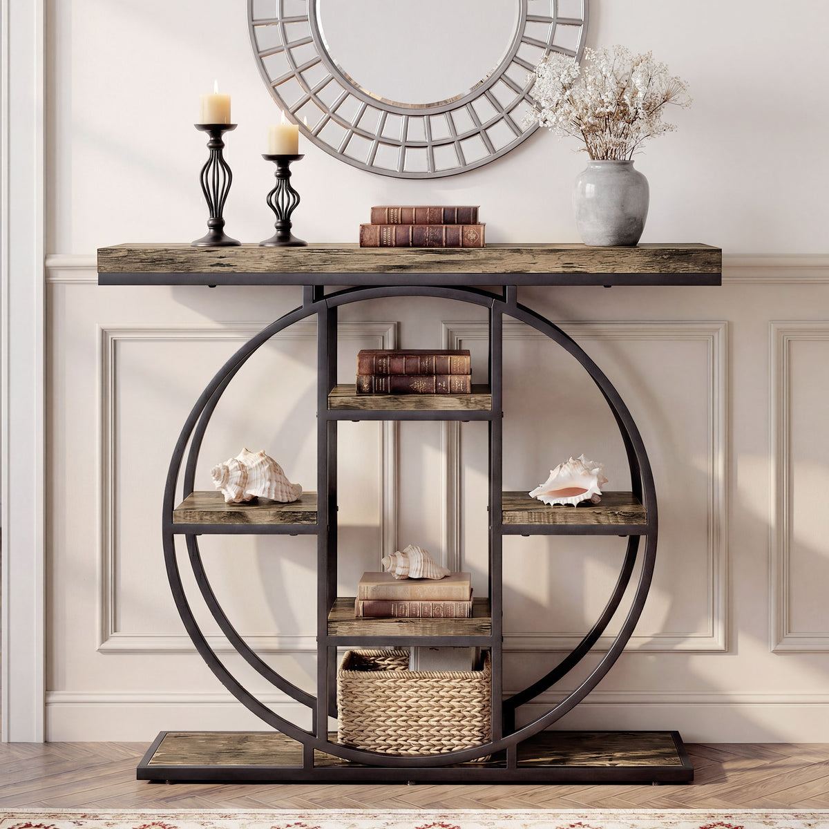 Table Console d'Entrée Meuble d'Entrée Industrielle 6 Étagères Rangement Plateau 4cm 100 x 30 x 81,5cm Marron Rustique
