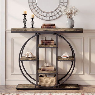 Table Console d'Entrée Meuble d'Entrée Industrielle 6 Étagères Rangement Plateau 4cm 100 x 30 x 81,5cm Marron Rustique
