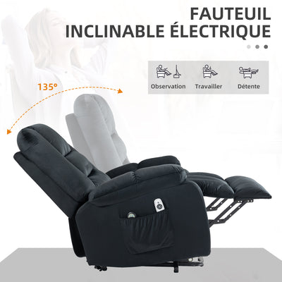 Fauteuil releveur électrique fauteuil de relaxation inclinable 8 points de massage vibrants 85 x 94 x 107 cm noir