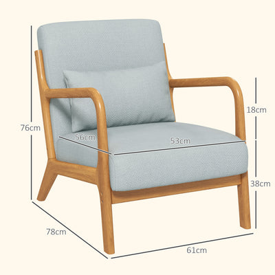 Fauteuil de salon avec cadre en bois massif fauteuil lounge - assise profonde - accoudoirs - lin synthétique gris clair