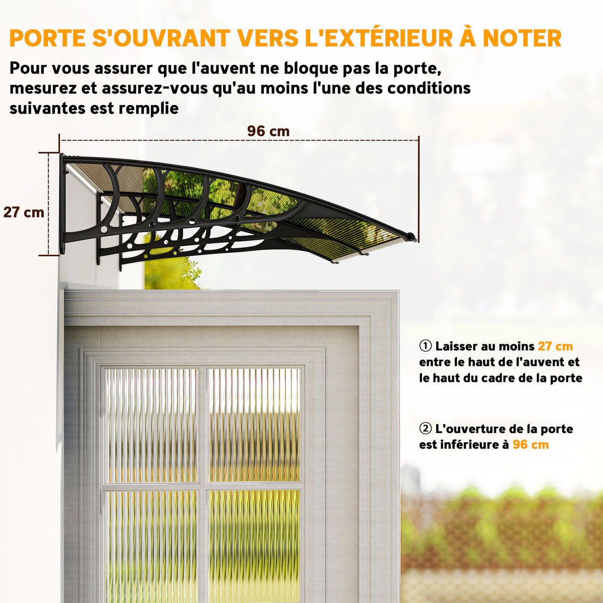 Auvent de porte toit marquise en polycarbonate auvent de porte d'entrée bord en aluminium contre la pluie et UV