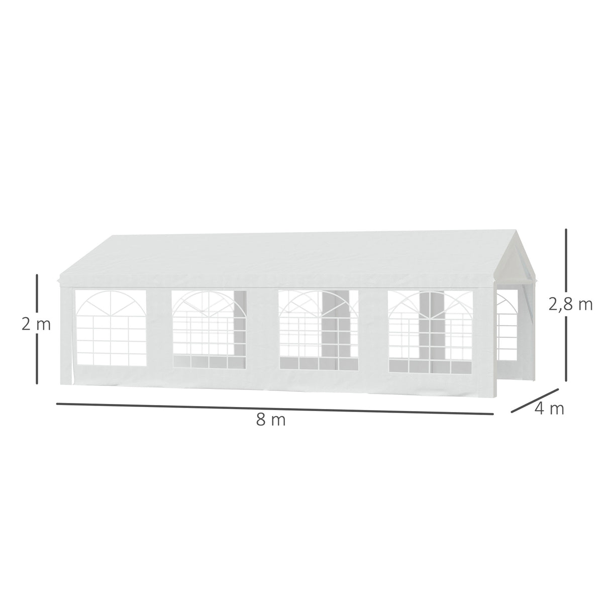 Tente Tonnelle de Réception Jardin Chapiteau PE Imperméable Tube Acier 7.98L x 3.92l x 2.8Hm Blanc Neuf 14